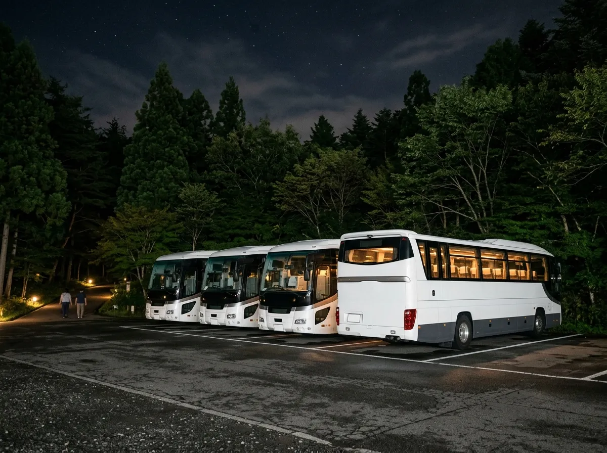 駐車場に並ぶ観光バス