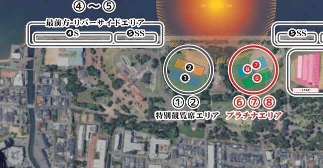 会場全体図。⑥⑦⑧プラチナエリアを赤で示した図